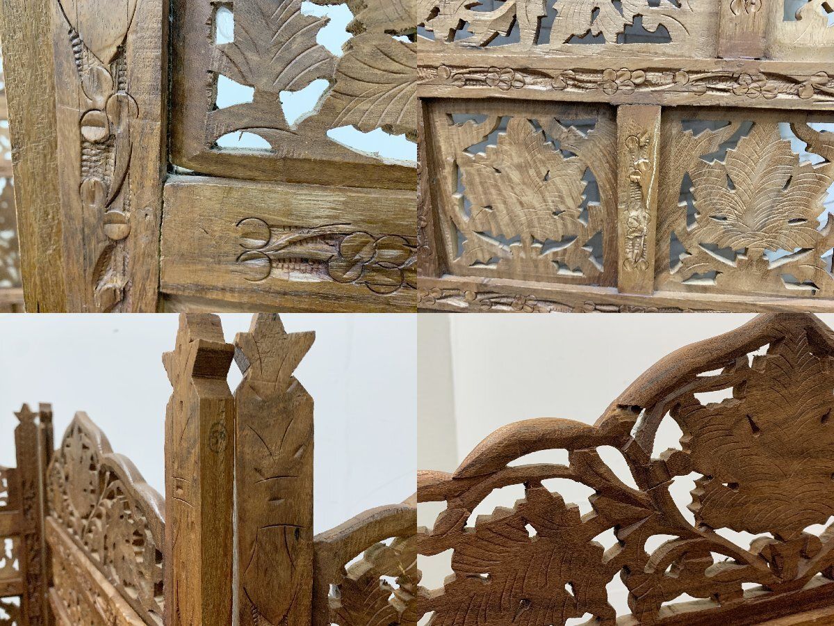 【再度出品】⭐︎アジアン⭐︎衝立⭐︎木製彫刻⭐︎パーティション⭐︎ ◇アジアン家具 パーテーション 透かし彫り 4連 衝立 屏風