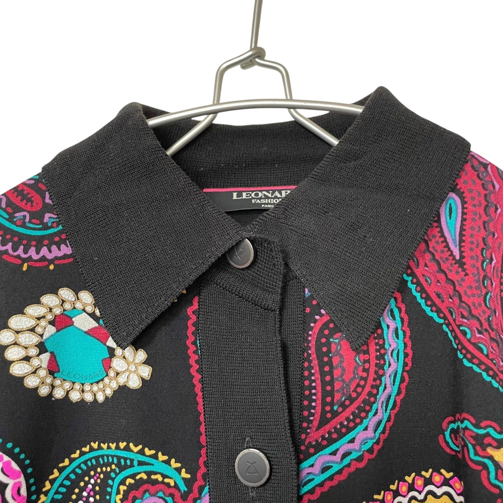 【美品】LEONARD レオナール　カーディガン　ペイズリー　モヘヤ　グレー　L 美品】LEONARD レオナール カーディガン ペイズリー モヘヤ グレー L