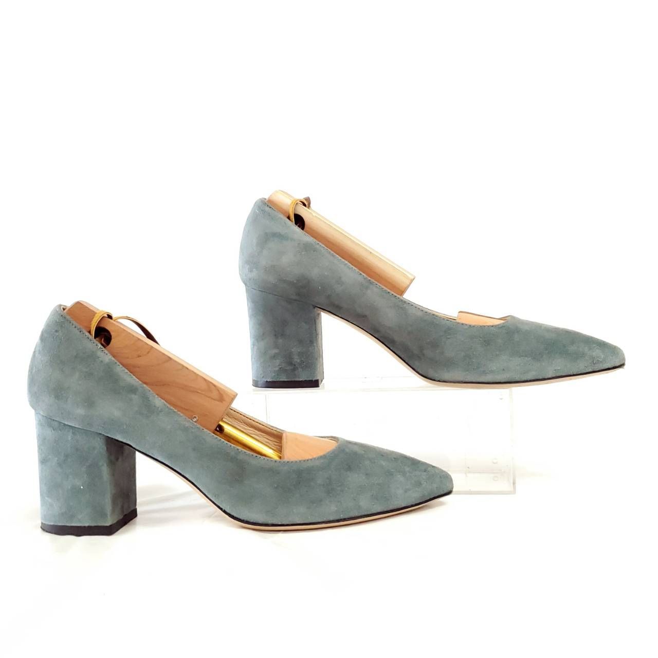 ファビオルスコーニ ポインテッドトゥ チャンキーヒール スエード