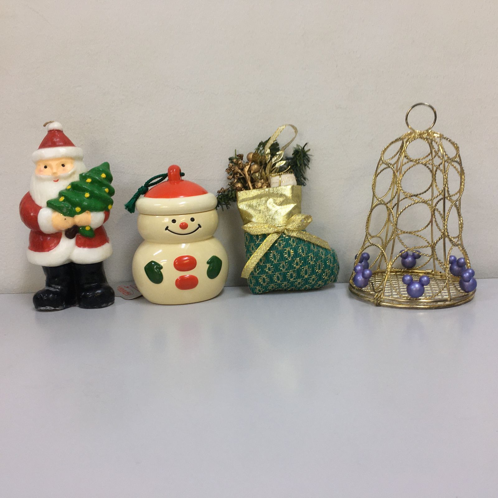 〇クリスマス装飾品 4点セット、「靴下のリース」「サンタのろうそく