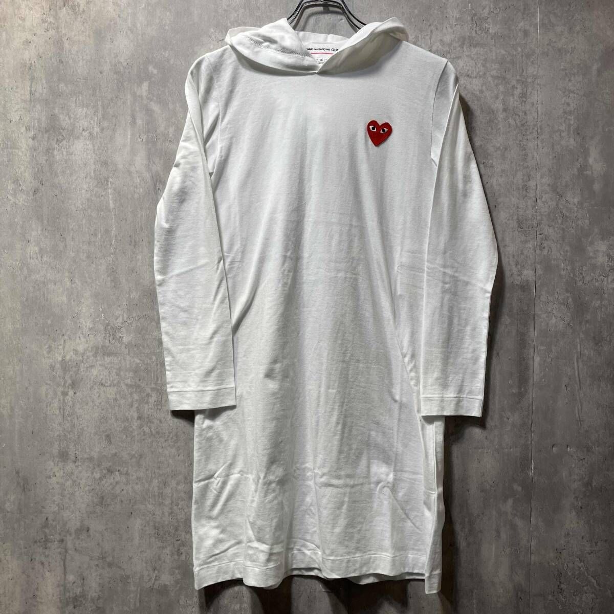 COMME des GARCONS GIRL Heart Wappen Long Parker ハートワッペンロングパーカー ホワイト レッド コムデギャルソンガール