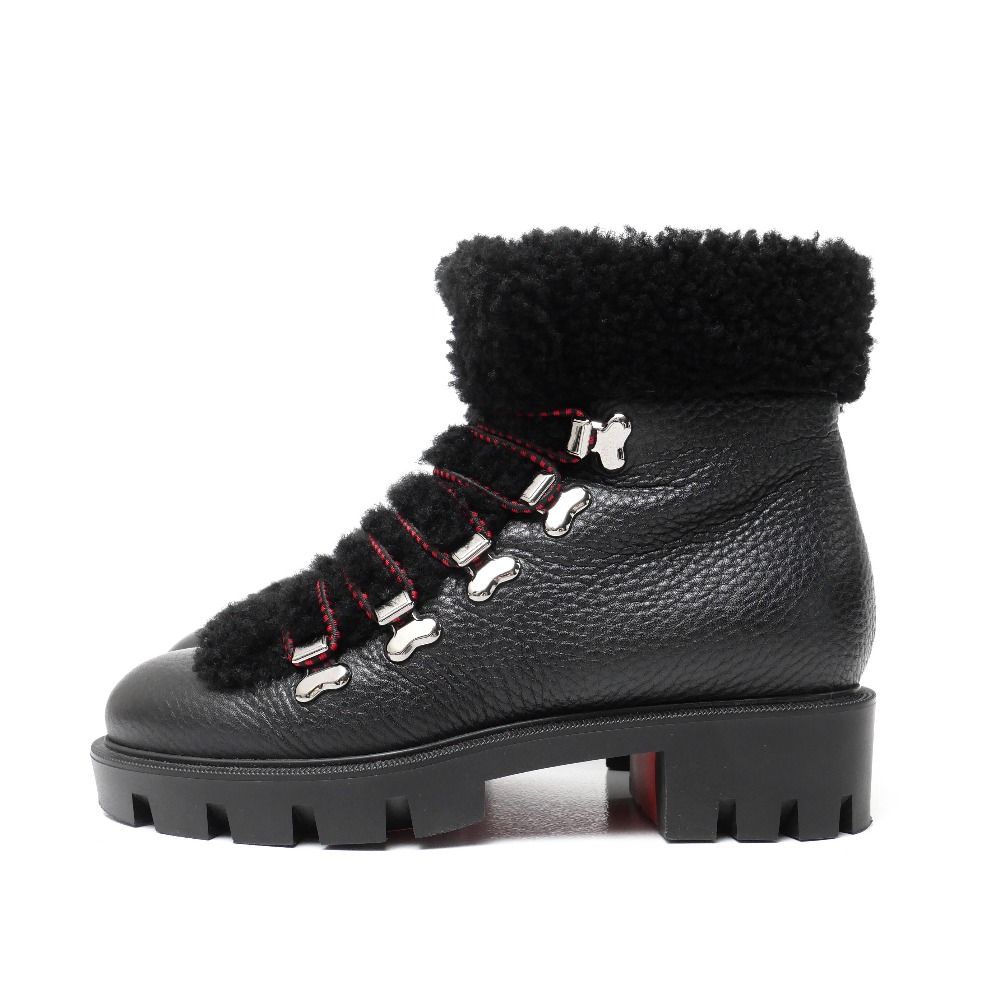 Christian Louboutin クリスチャンルブタン FLAT ブーツ サイズ35 1 2 ショート ワークブーツ 異素材 ウール レザー 靴 ブランド古着 RA 6318