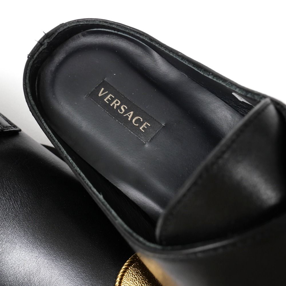  VERSACE ヴェルサーチ ミュール サイズ37 メデューサ ベルテッド チャンキーヒール クロッグ レザー 靴 ブランド古着 RA 6322 ミュール サンダル ミュール