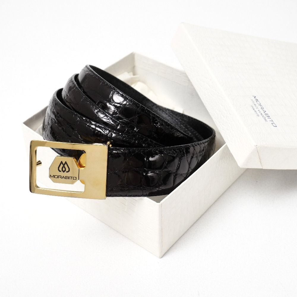□美品□MORABITO モラビト ベルト クロコダイルレザー シャインクロコ