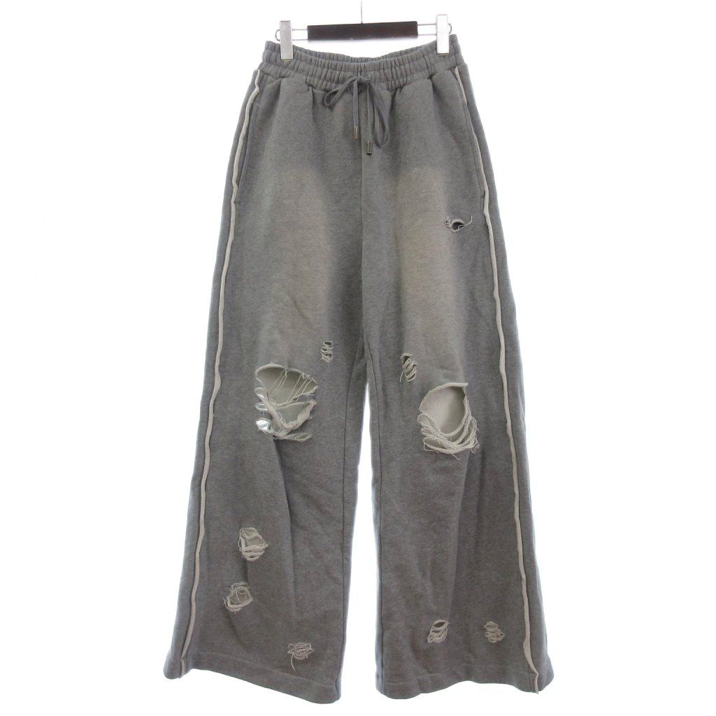 メゾン MAISON SPECIAL パンツ ワイド スウェット ダメージ加工 イージー 38 グレー