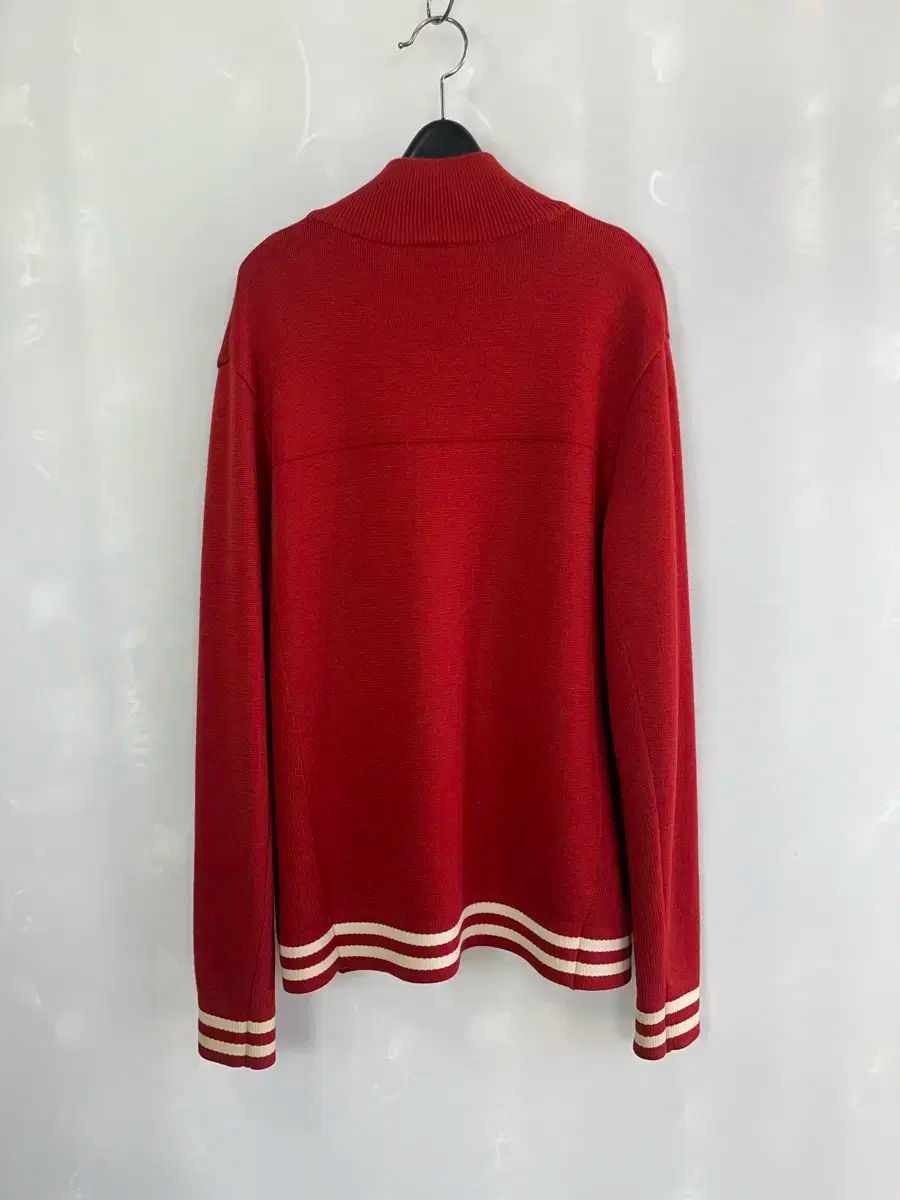 ラコステ レッド ニット ジップアップ カーディガン ウール 105サイズ