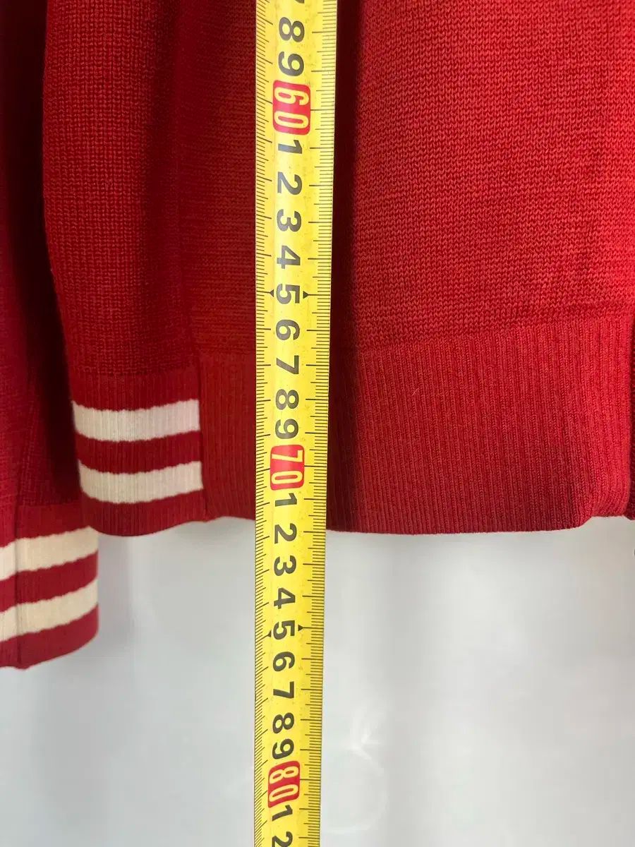 ラコステ レッド ニット ジップアップ カーディガン ウール 105サイズ