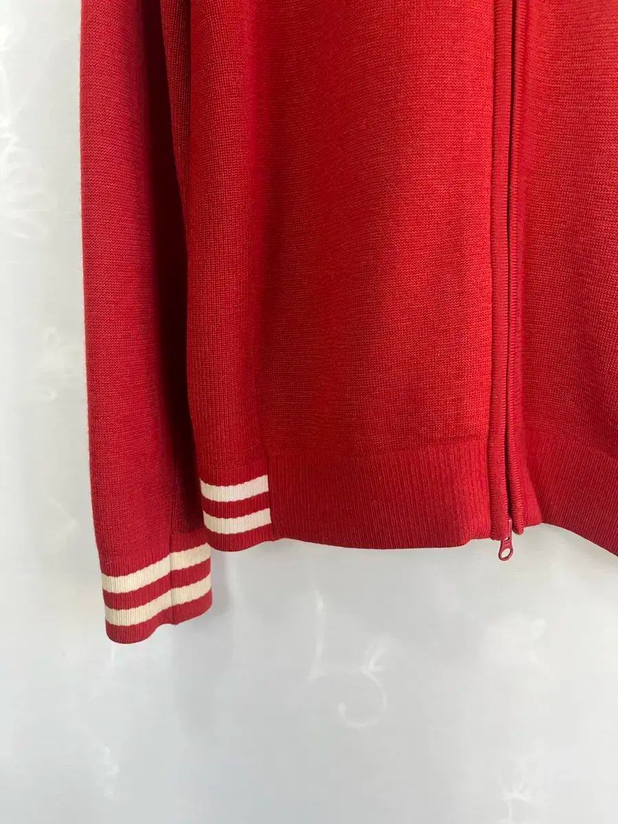 ラコステ レッド ニット ジップアップ カーディガン ウール 105サイズ