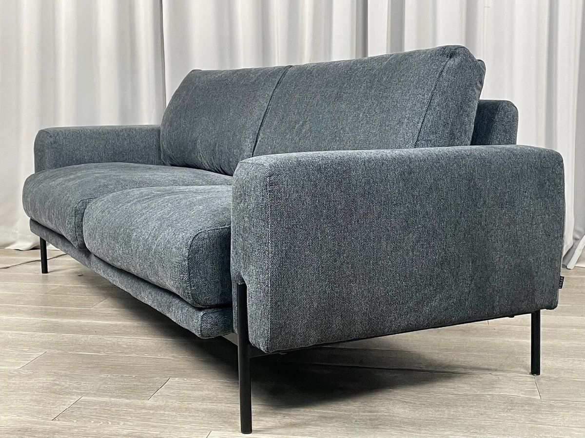 希少 3Pソファ ソファベッド ブラックレザー ボタンダウン