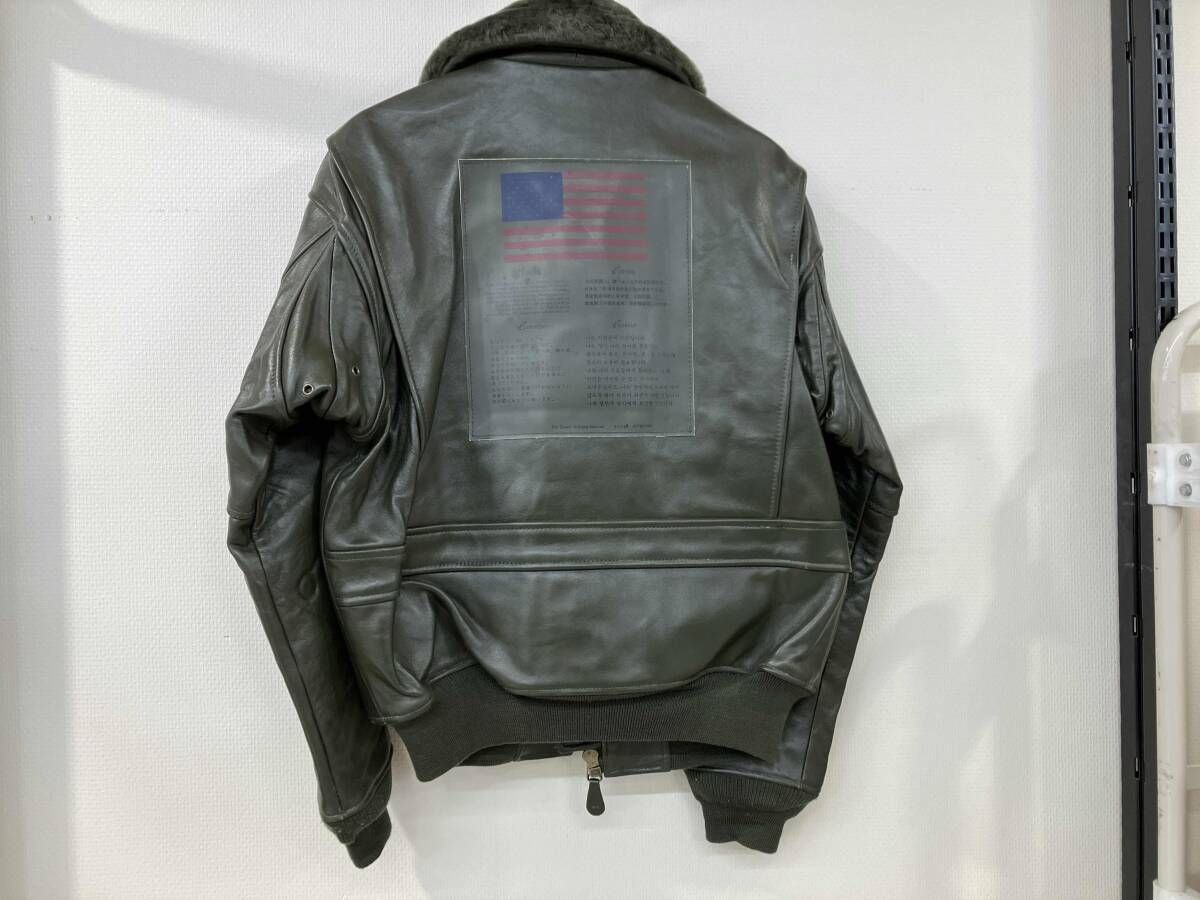 TOPGUN U.S.NAVYフライトジャケット レザー ワッペン ファー A-2 G-1 サイズS オリーブ カーキ ミリタリー 30-SM21241