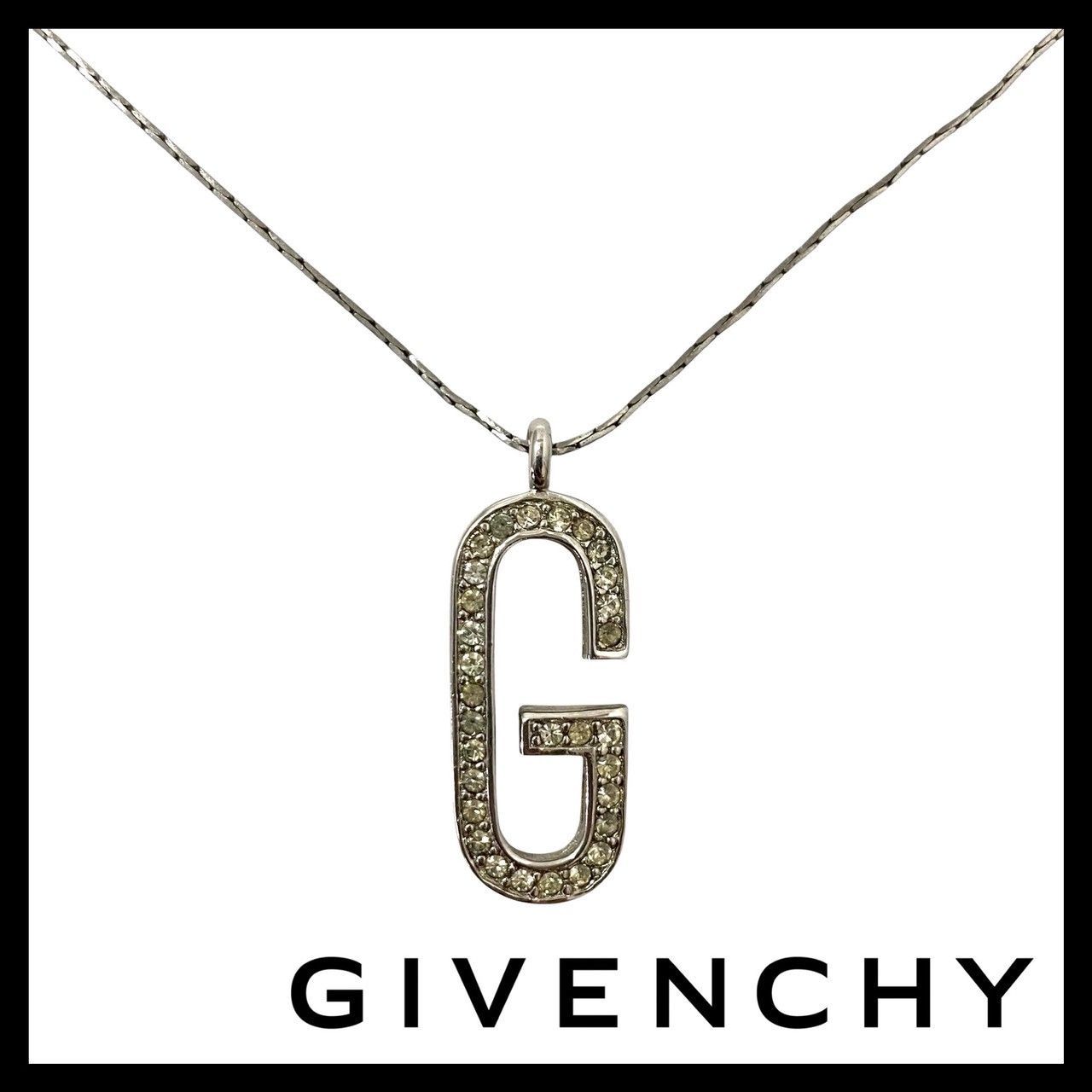 ✨GIVENCHY✨ジバンシー✨Gロゴ✨ラインストーン✨ヴィンテージ✨ネックレス GIVENCHY】Gロゴ ネックレス シルバーカラー ラインストーン