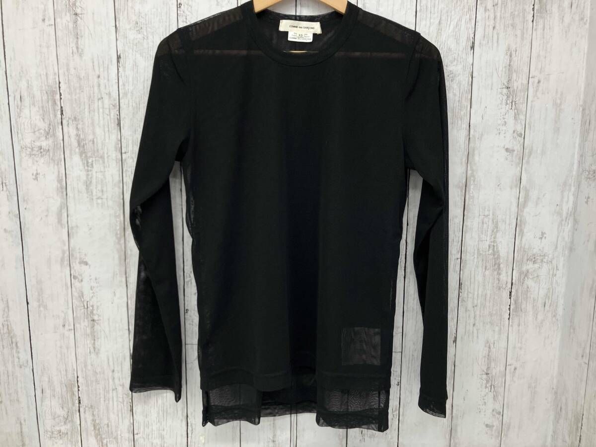 COMME des GARCONS 長袖カットソー ポリエステルシアーカットソー GB-T025 ブラック レイヤード風 XSサイズ
