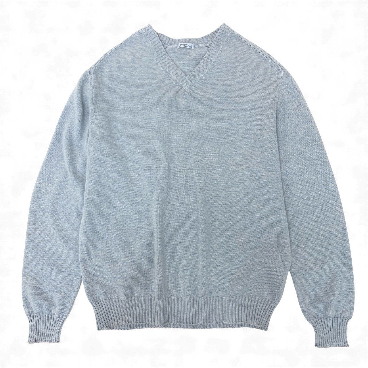 19k10 malo マーロ ニットセーター コットンニット コットン100% Vネック イタリア製 50サイズ ライトブルー レディースu02t
