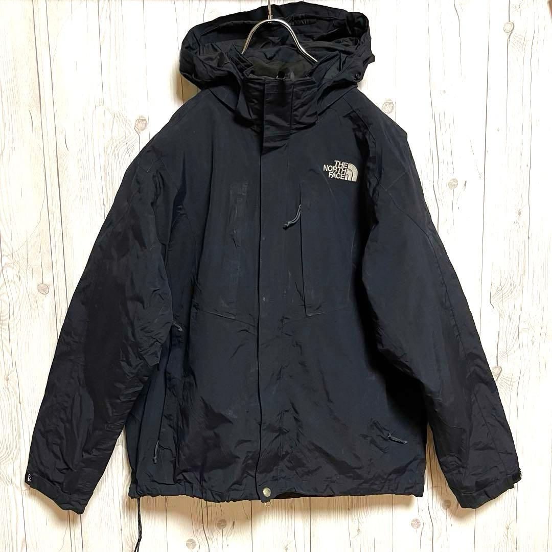 THE NORTH FACE ザノースフェイス マウンテンパーカー メンズLサイズ ブラック黒 ブランドロゴ刺繍 フード取外可