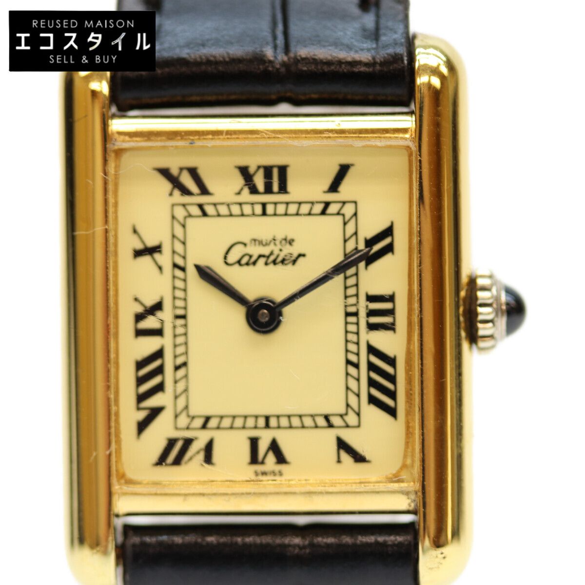 Cartier カルティエ 76ー81年 925 マストタンクヴェルメイユSM ローマ アイボリー文字盤 手巻き 革