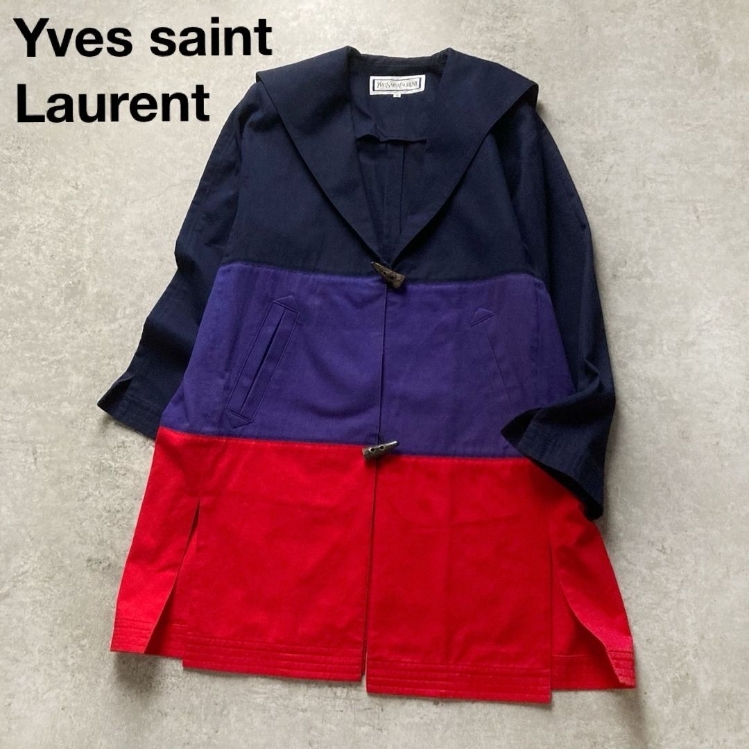 イヴサンローラン ヴィンテージ コットンロングコート 配色 トグル