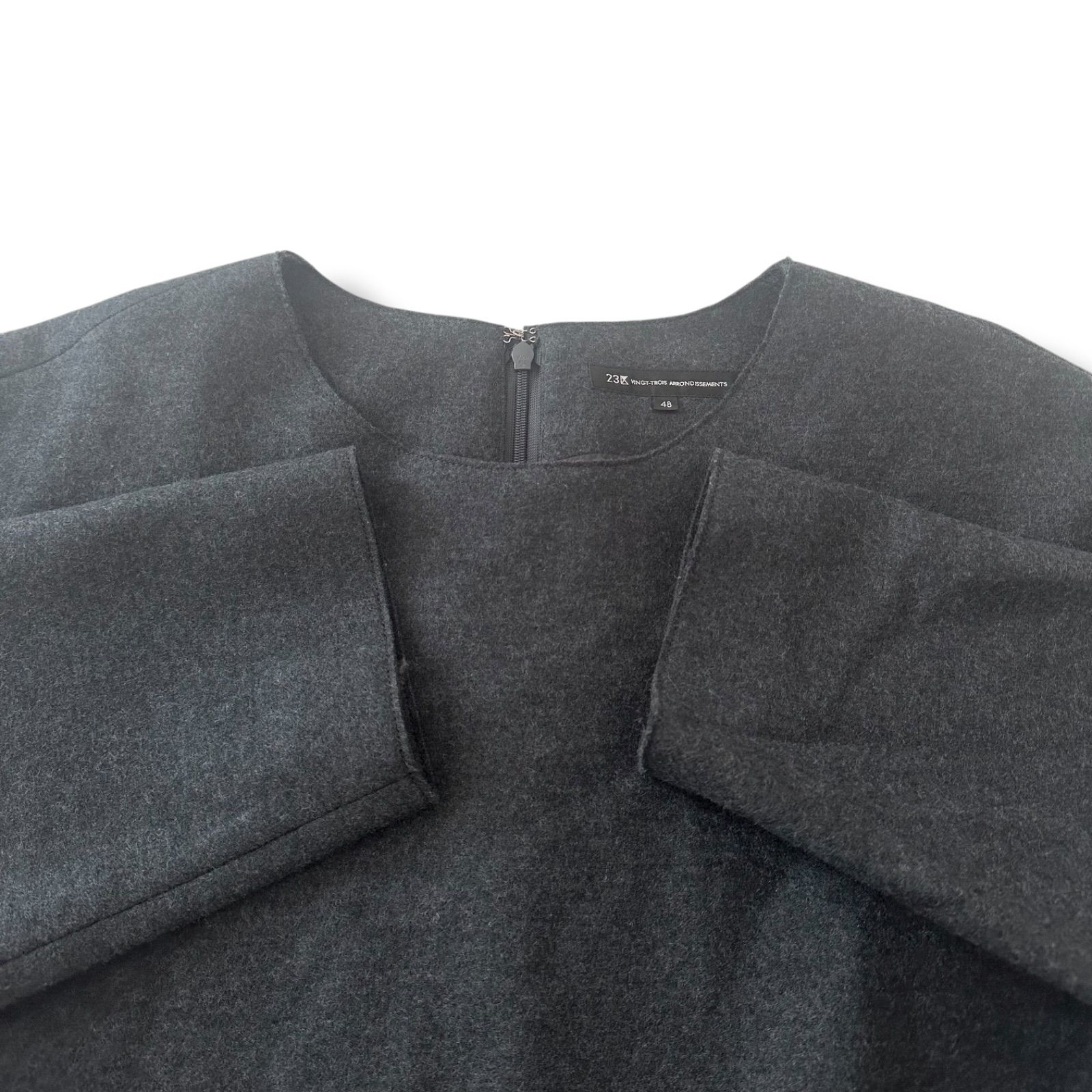  23区 23 AW 大きいサイズ 48 4 L 髙橋リタさん コラボ ファインウールジャージー イレヘムワンピース グレー 黒 長袖 七分袖 その他