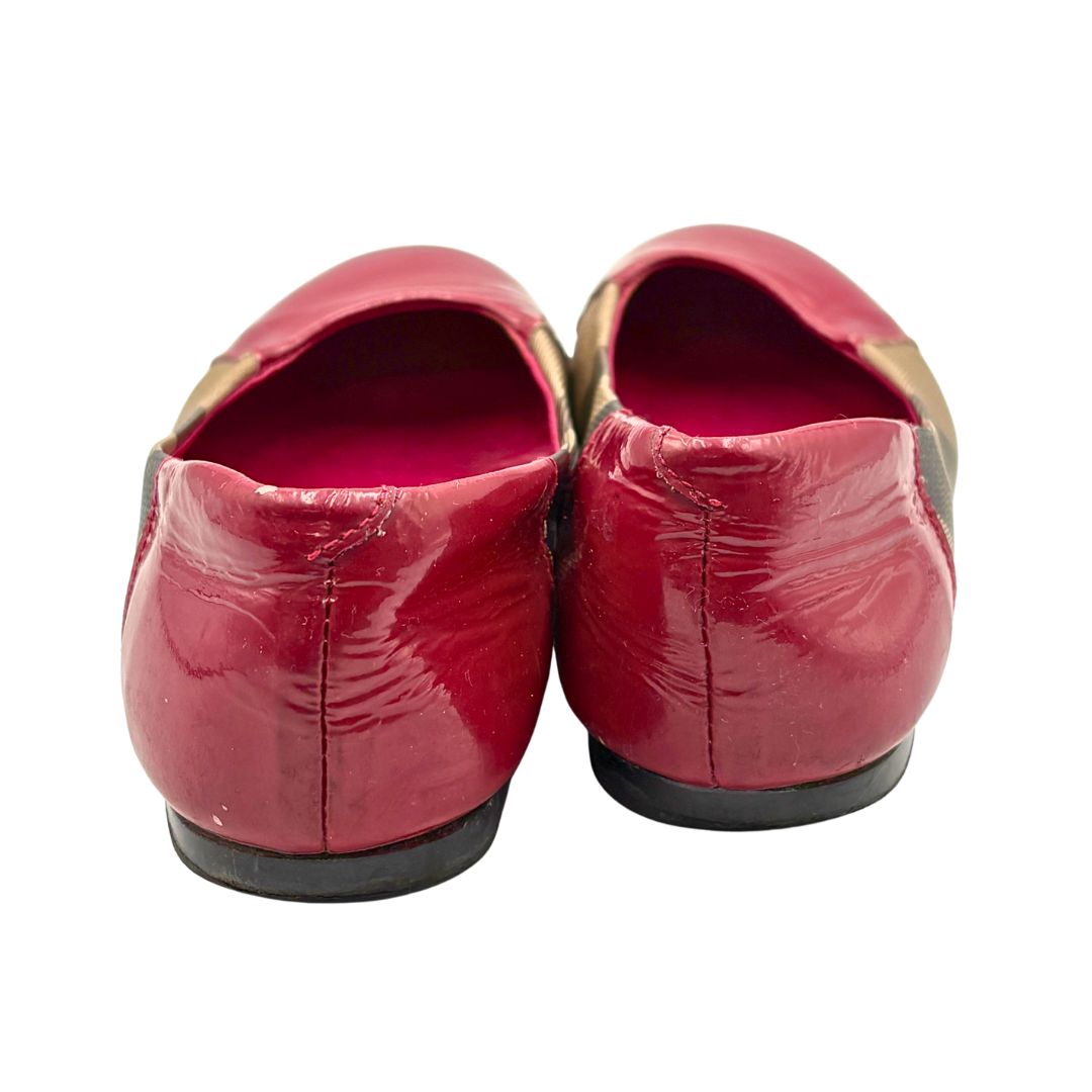 Burberry バレエシューズ チェック柄×レッドパテント - メルカリ