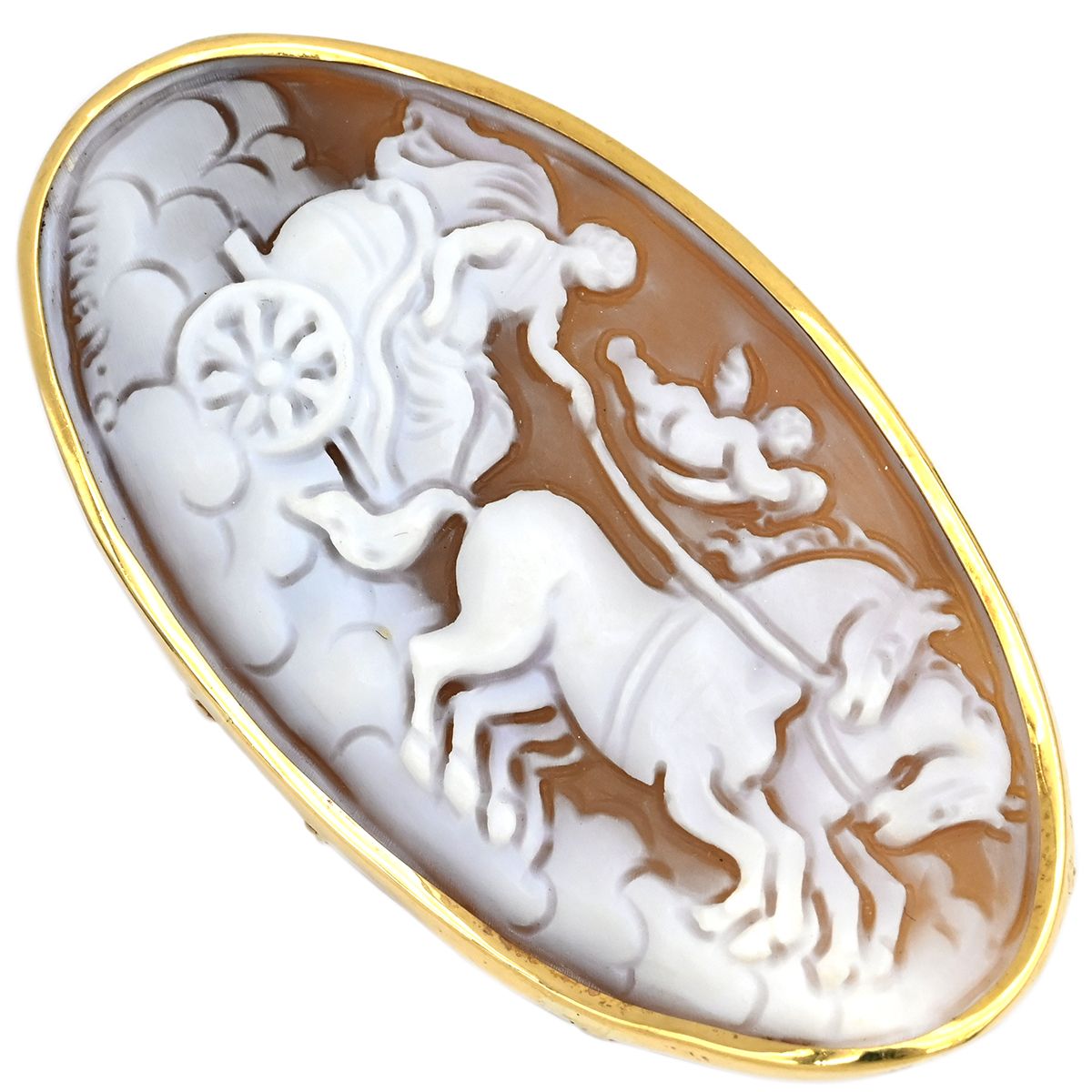 ブローチ カメオ K18YG シェル イエローゴールド シェル 彫刻 ペンダントトップ