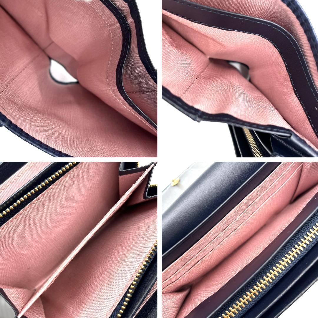 ニナリッチ NINA RICCI PVC レザー 二つ折り財布 ネイビー 半月ロゴ L