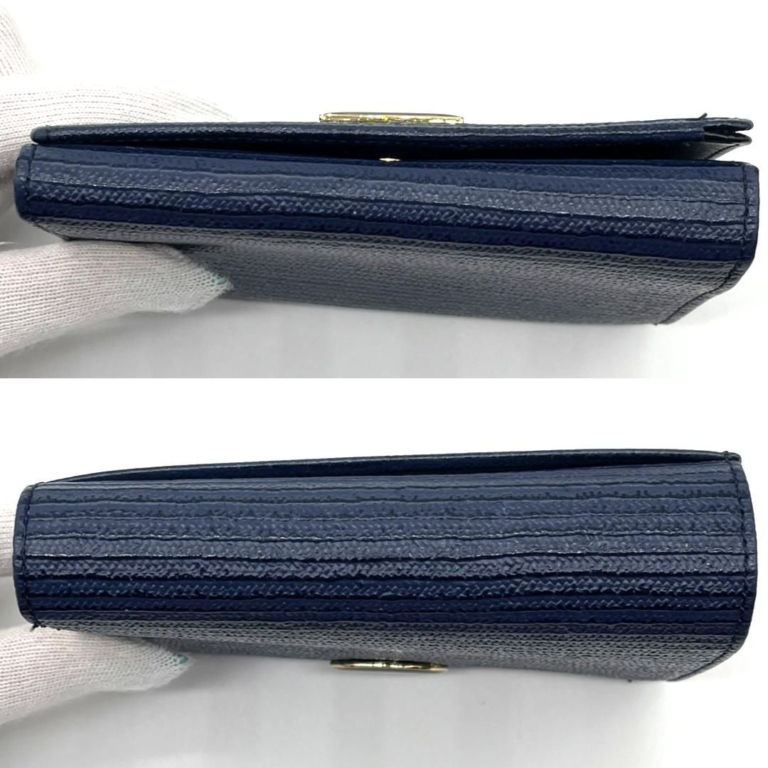 ニナリッチ NINA RICCI PVC レザー 二つ折り財布 ネイビー 半月ロゴ L