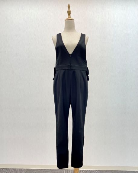 裏起毛 バックフリルサロペットパンツ 黒 Toilette トワレ 415-115 09