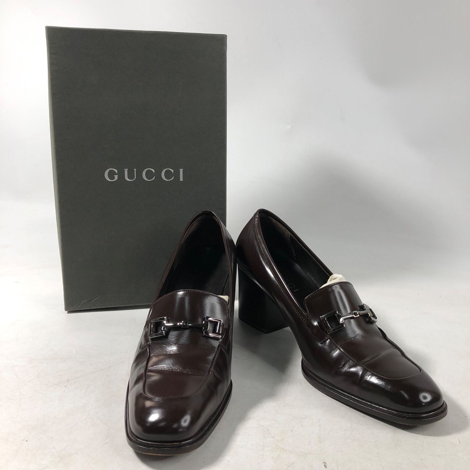 A 1110 22 5 GUCCI グッチ レディースレザーパンプス 茶色 size 37 1086