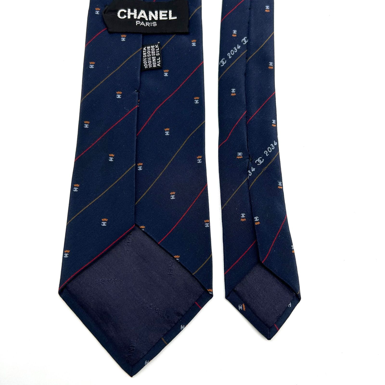 美品 シャネル ネクタイ シルク ストライプ ココマーク ロゴ 黒 水色 美品】CHANEL シャネル ココマーク ストライプ ネクタイ シルク100