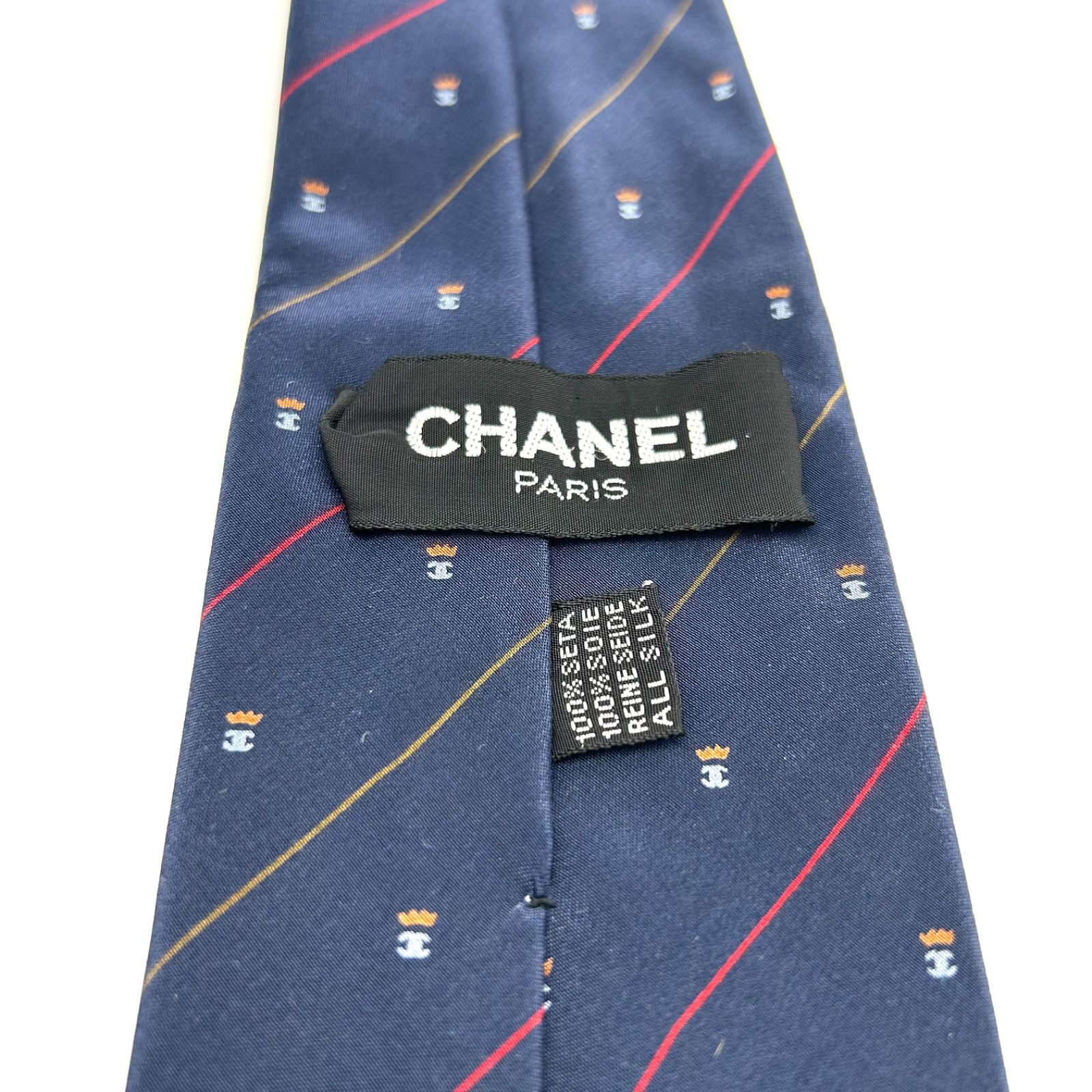 【大特価】 CHANEL ネクタイ ストライプ ブランドロゴ ネイビー 大特価】 CHANEL ネクタイ ストライプ ブランドロゴ ネイビー 大特価
