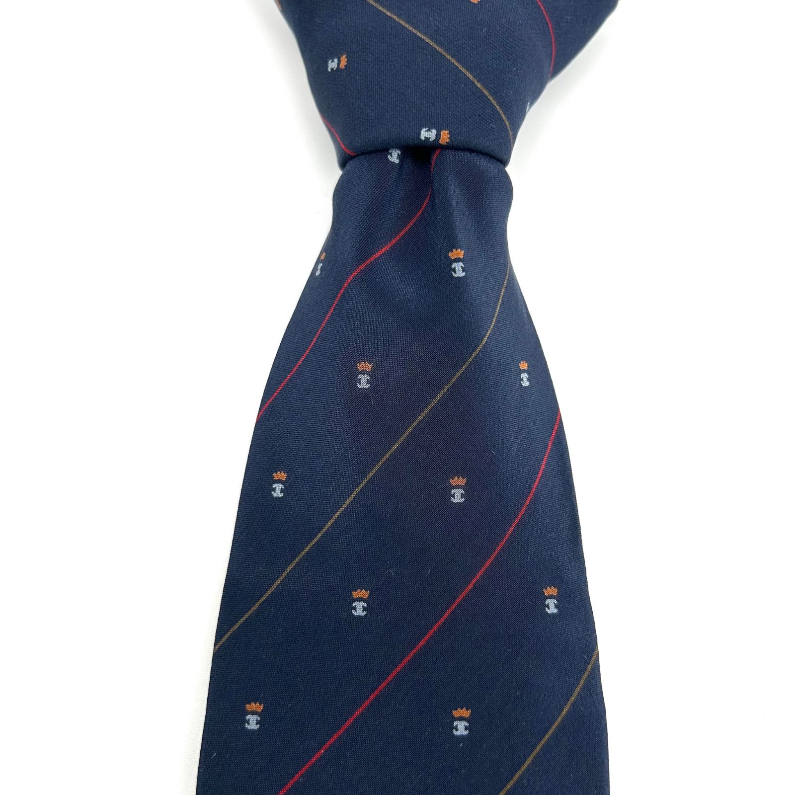 美品】CHANEL シャネル ココマーク ストライプ ネクタイ シルク100