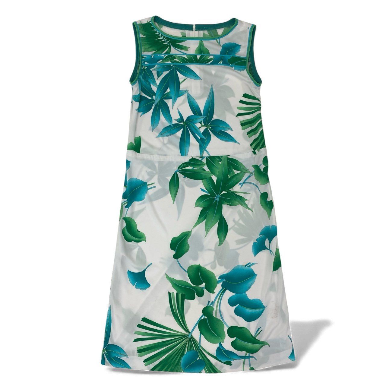 19 k 10 LEONARD レオナール ノースリーブワンピース ロングワンピース カンカン素材 0150242 ホワイト グリーン レディースu 02 t