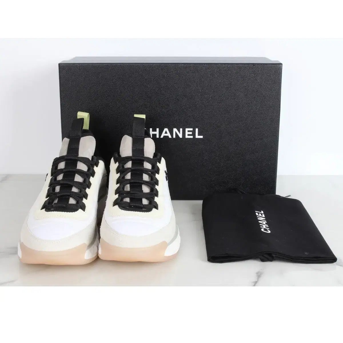 シャネル ミックスファイバー CCロゴ ブラックバッジ スニーカー 38 5 255