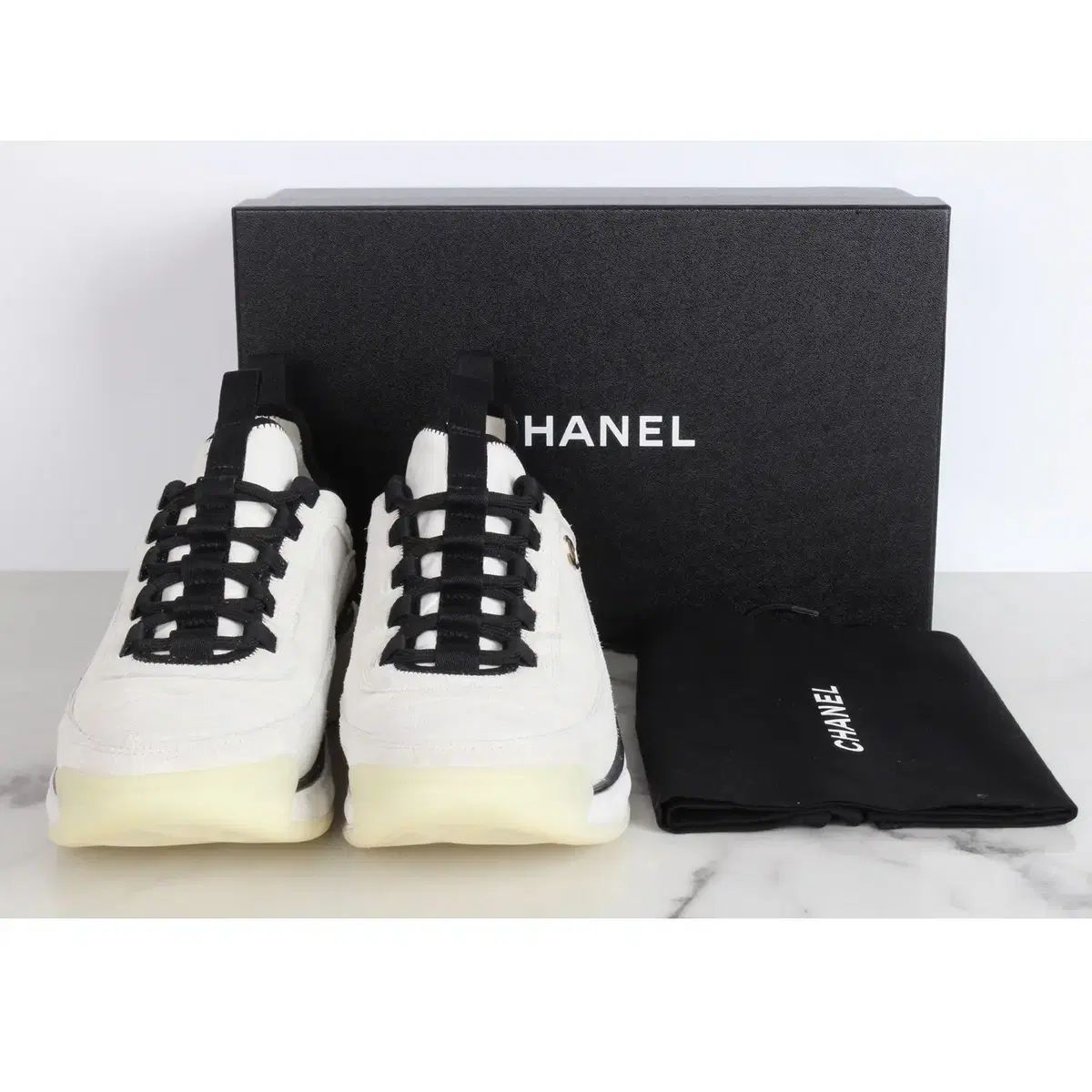 シャネル ミックスファイバー ゴールド スニーカー 43 280