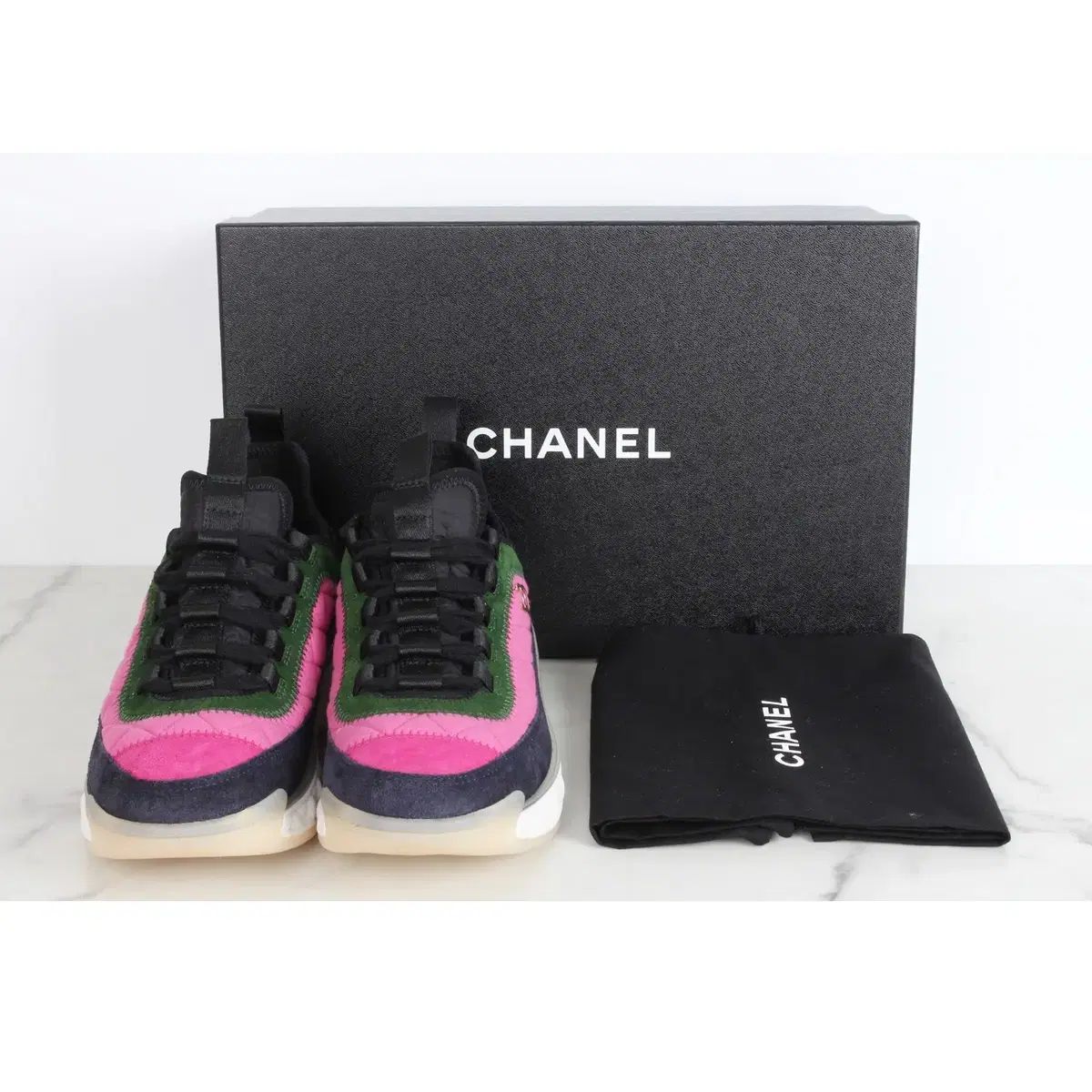 シャネル ミックスファイバー マルチ ゴールド スニーカー 37 240