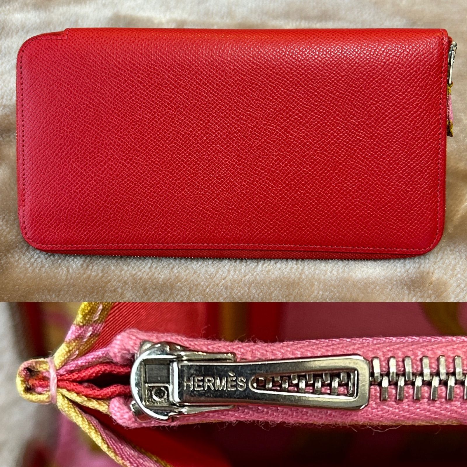 エルメスHERMESアザップシルクインロングファスナー付き長財布ラウンドファスナー長財布レディース婦人さいふサイフ虎柄トラ柄フランス製赤色系マゼンダ