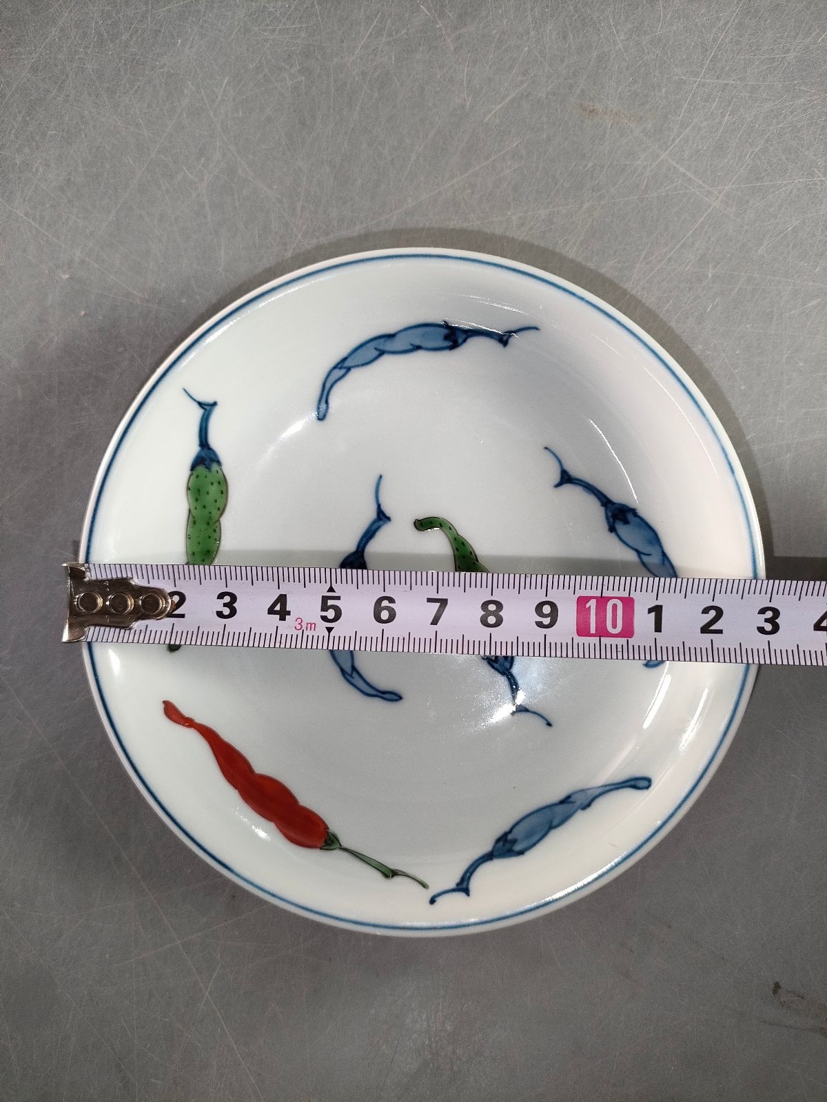 S14-5/有田焼/源右衛門窯/染錦胡椒絵取皿5客/共箱/向付/銘々皿/懐石