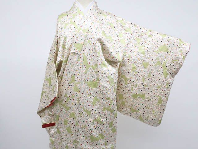 京松 小紋 絞り 葉 正絹 身丈約160 5 cm 裄丈64 r 7 z 11 673