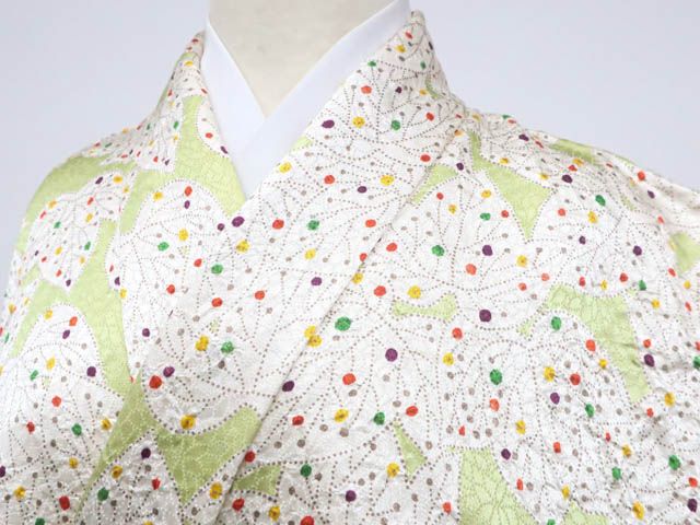 京松 小紋 絞り 葉 正絹 身丈約160.5 cm 裄丈64.5 r 7 z 11-673