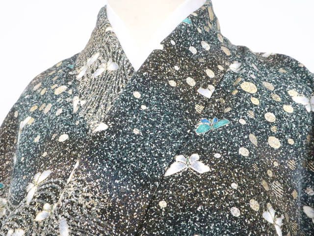 京松 小紋 金銀彩 蝶 正絹 身丈約165 cm 裄丈64 r 7 z 11 686