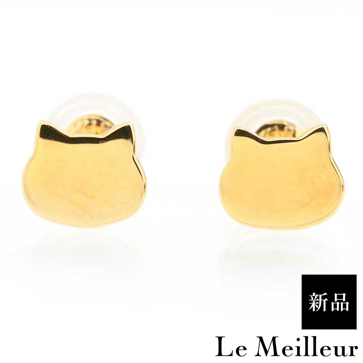 イエローゴールド K18YG 猫モチーフ ピアス