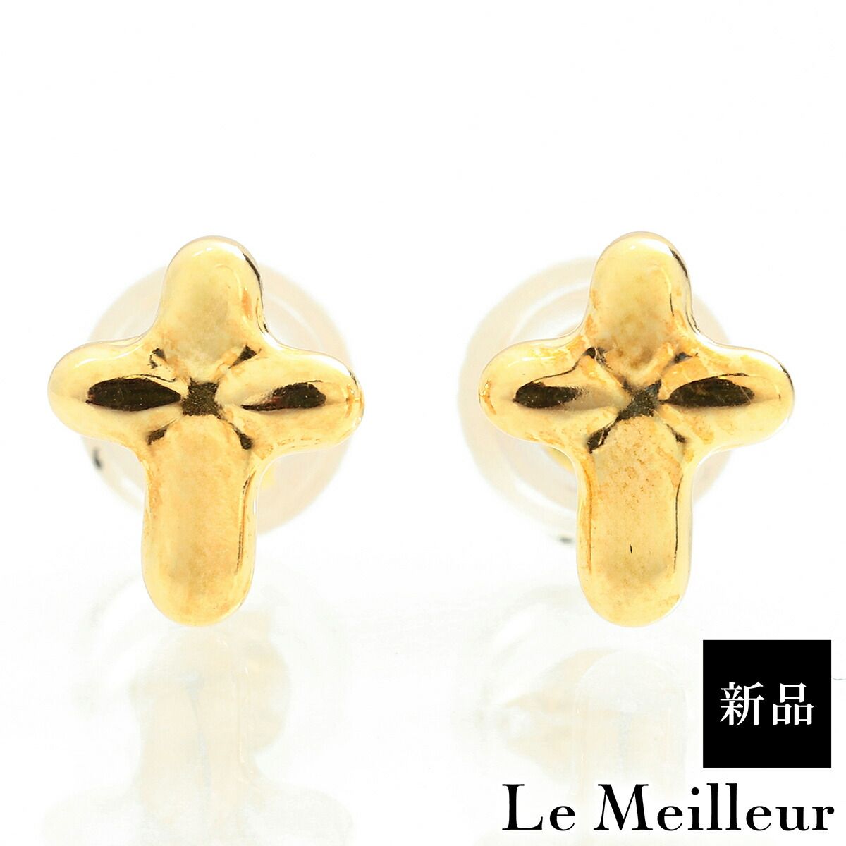 イエローゴールド K18YG クロスモチーフ ピアス