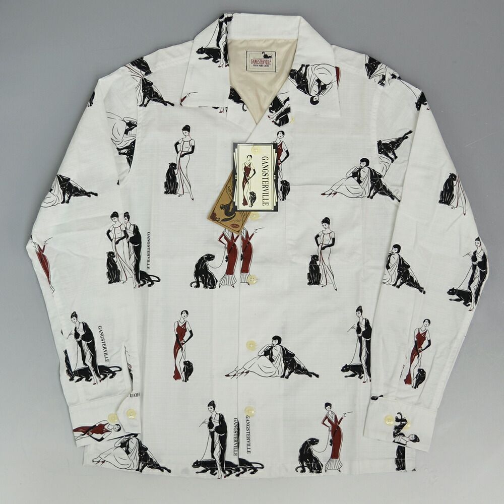 グラッドハンド ギャングスタービル 定価 22 800円 総柄 開襟 オープン 長袖シャツ GSV-18-AW-33 ホワイト