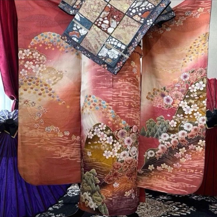 振袖フルセット(7点)・辻が花・銀通し地・金彩・藤花房・舞桜・正絹・逸品 正絹 豪華振袖フルセット・辻が花・京都きもの友禅扱・ガード加工・銀