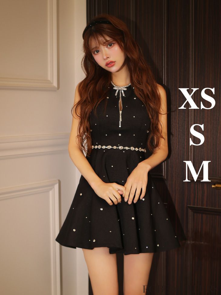 ブラック fm3618 FM3618-Y-2502 ROBE de FLEURS ローブドフルール リボンビジュー バストカット フ ミニドレス キャバドレス XSサイズあり リボンビジューバストカットフ ミニキャバドレス fm3618