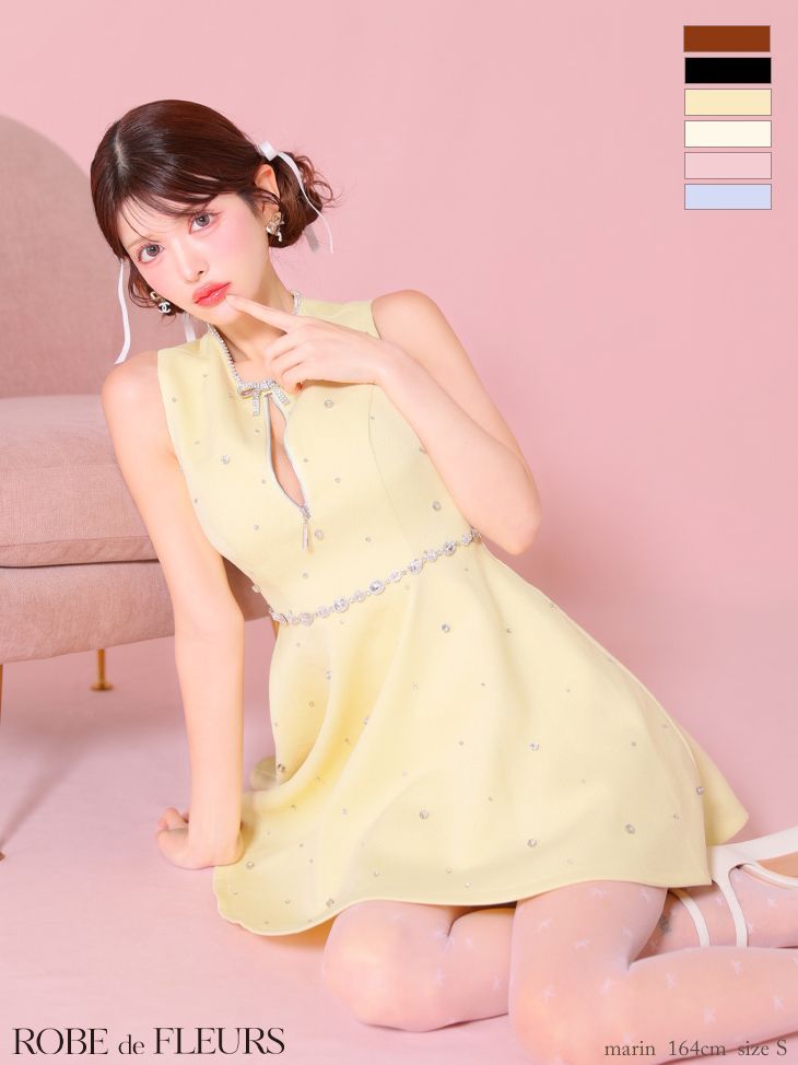ブラック fm3618 FM3618-Y-2502 ROBE de FLEURS ローブドフルール リボンビジュー バストカット フ ミニドレス キャバドレス XSサイズあり リボンビジューバストカットフ ミニキャバドレス fm3618 GINKGOPHARMACY_COM
