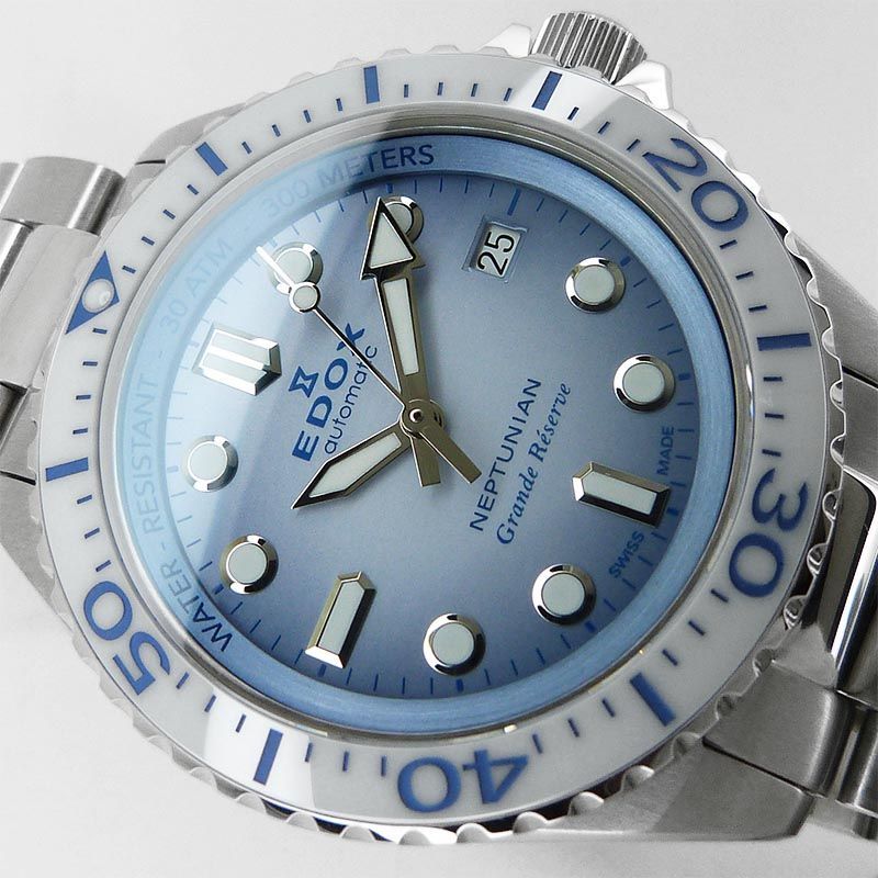  エドックス EDOX 80801 3 BBUM BUCDN ネプチュニアン グランデ リザーブ デイト オートマティック グラデーションブルー 自動巻き時計 腕時計(アナログ)