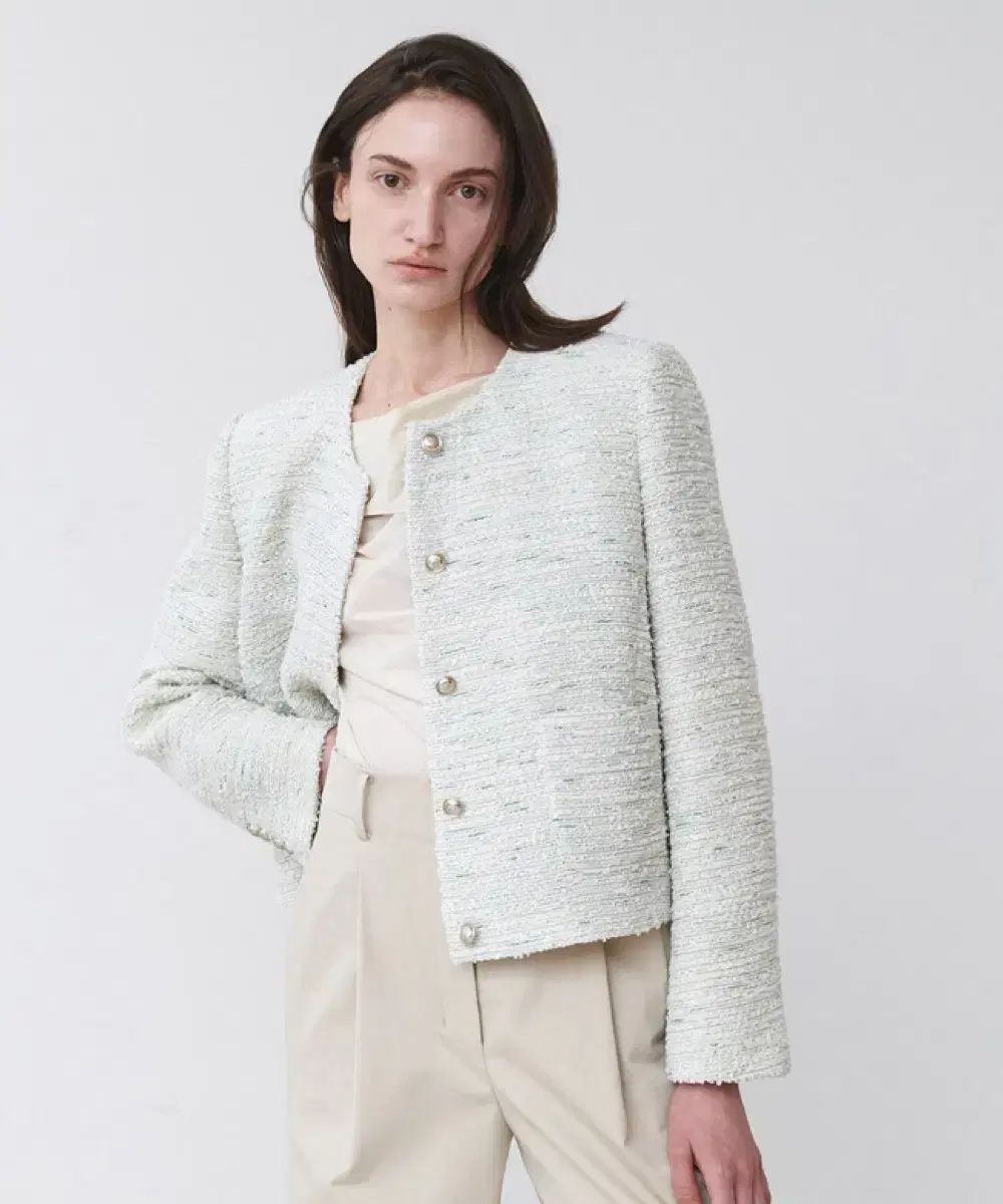 LOEUVRE ツイード ジャケット-Collarless Tweed Jacket