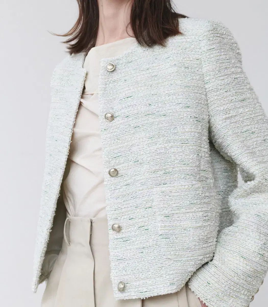 LOEUVRE ツイード ジャケット-Collarless Tweed Jacket