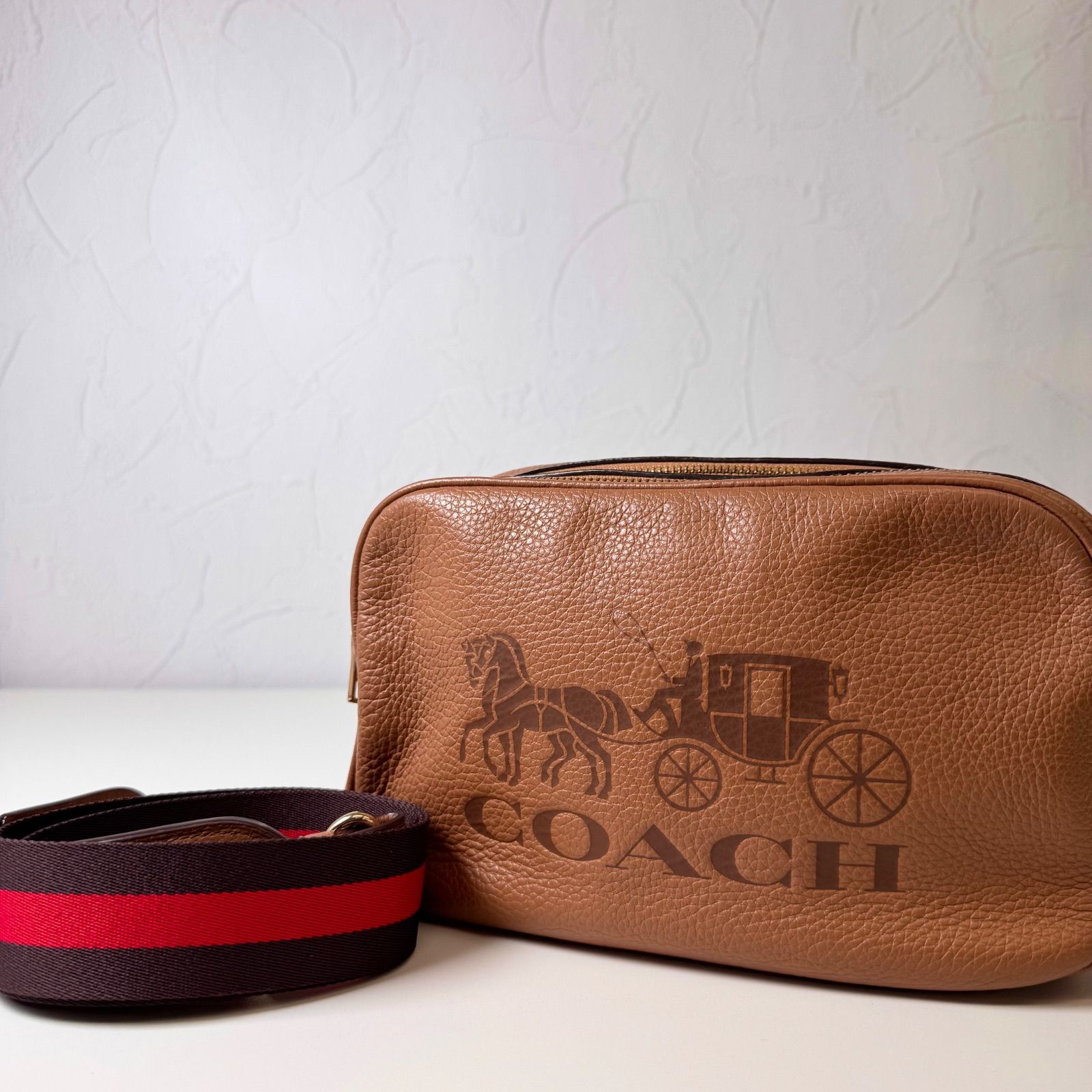 【美品】コーチ ダブルファスナー カメラバッグ ショルダーバッグ ホースロゴ　茶 ✨Cランク COACH ダブルファスナー カメラバッグ ショルダーバッグ bag