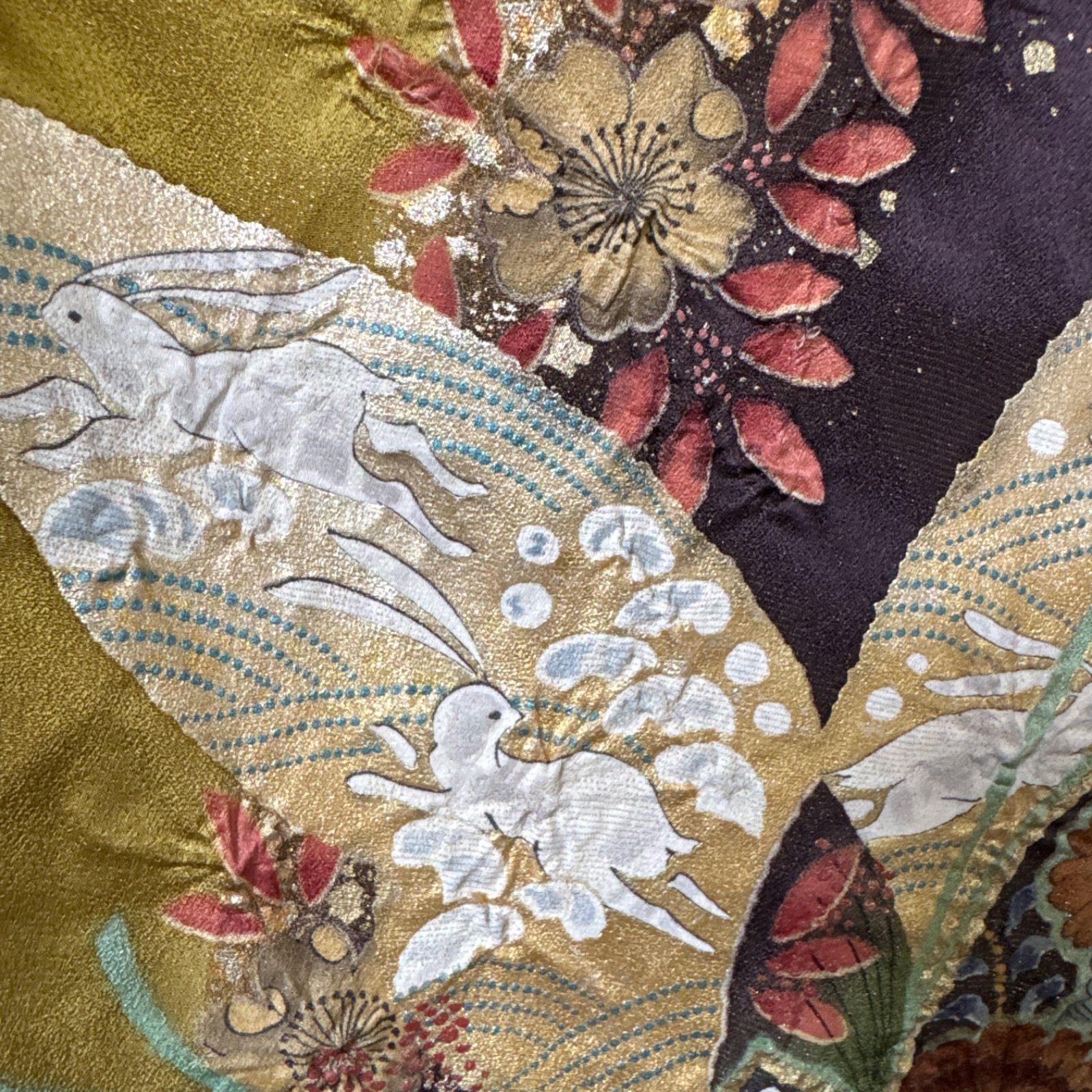 振袖フルセット(4点)・辻が花・絞り・金通し地・兎・正絹・地紋・逸品